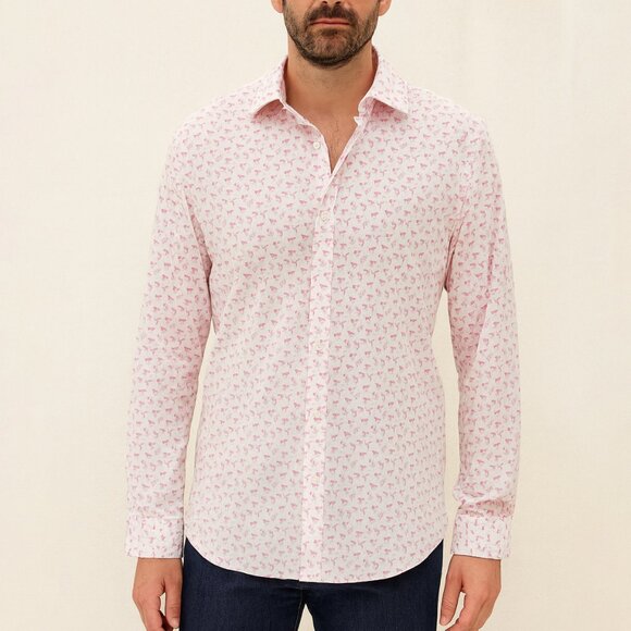 Bonobos Flamingo Print Button Down Long Sleeve Slim Fit Size 15.5/35 - Picture 1 of 4